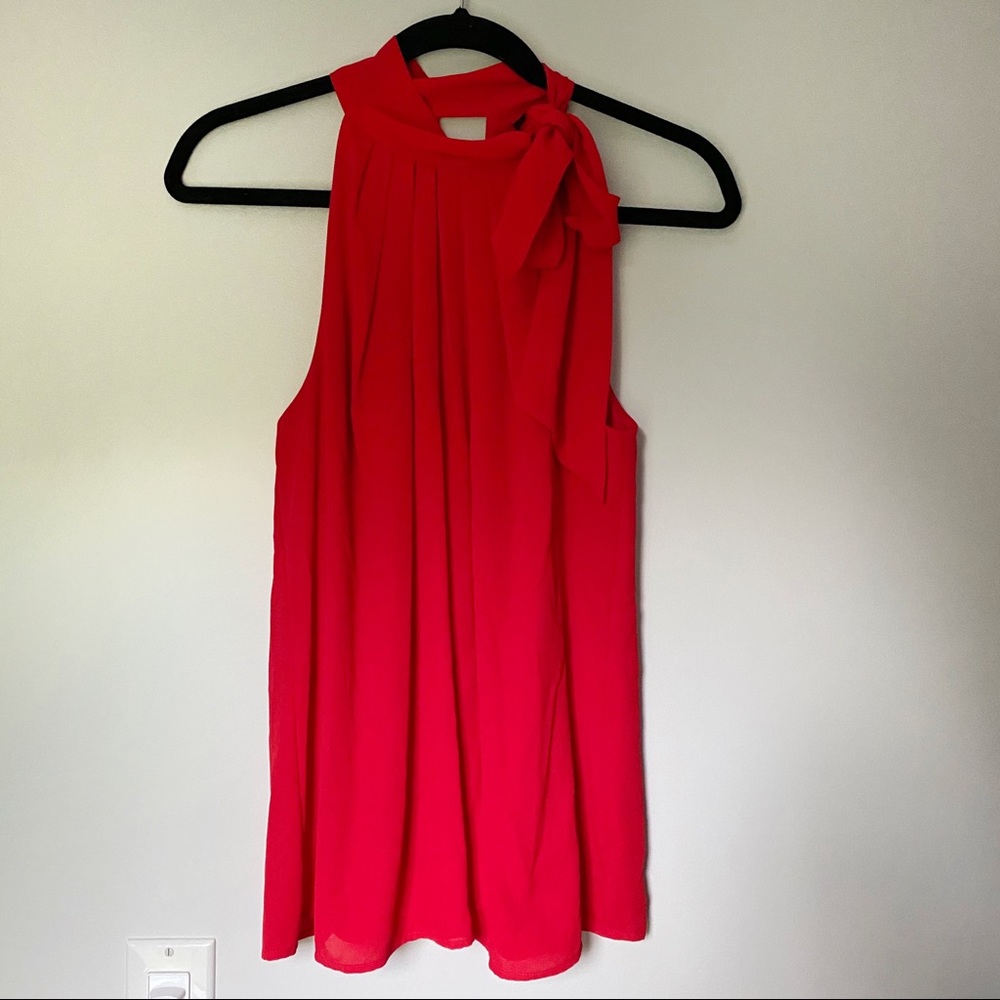 Red Halter Tank Top Neck Tie Blouse